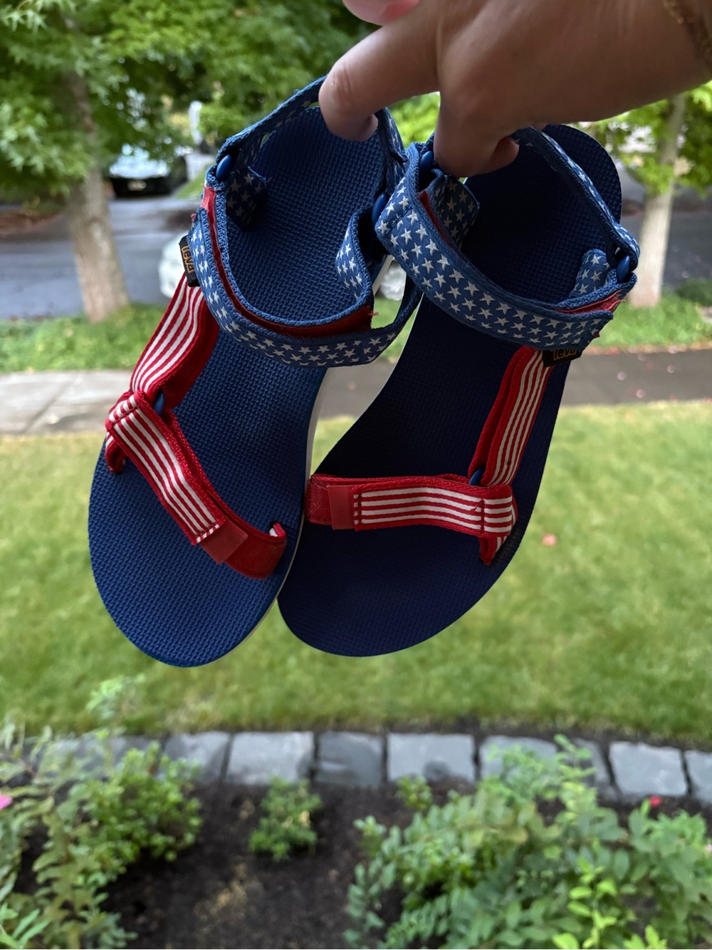 Women’s Teva Blue and Red Star Strap Sandals